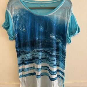 a.n.a Blue Ocean Wave Print Women's Tee